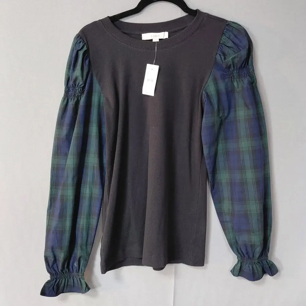 NWT Loft Gray Colorblock Stretch Top Women Size XS